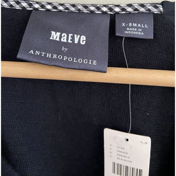 NWT Maeve Anthropologie Annika Knit Dress Mini Puff Sleeves Black XS New - Picture 3 of 6